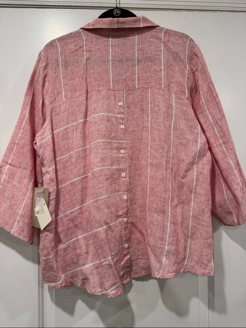 NWT Habitat Strawberry red & white striped linen button-down Shirt Sz Large - Picture 6 of 7